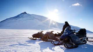  snowmobile - wintertrip in the mountains of Montenegro Europe 